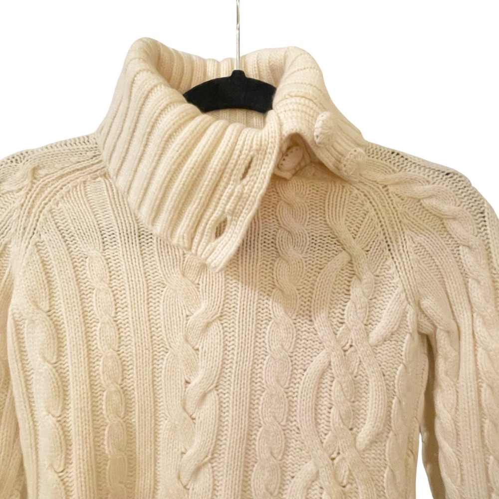 100%‎ Cashmere Chunky Aran Cable Knit Mock Neck Turtleneck Sweater Small Ivory - Picture 7 of 15